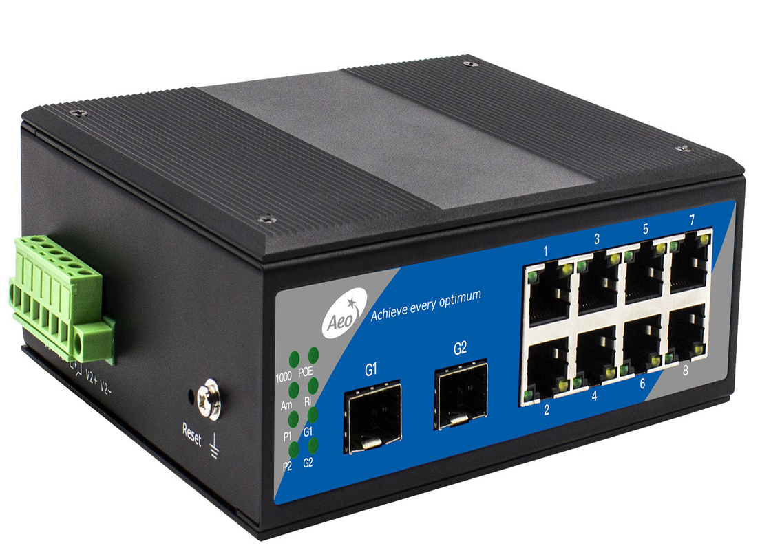 IP40 SFP फाइबर स्विच स्टोरेज और फॉरवर्ड 2 SFP स्लॉट और 8 ईथरनेट पोर्ट के साथ