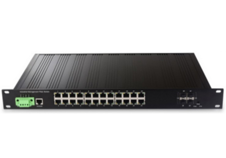 28 पोर्ट मैनेज्ड इंडस्ट्रियल ईथरनेट स्विच 4 10G SFP+ स्लॉट और 24 10/100/1000Base-T ((X) ईथरनेट पोर्ट के साथ