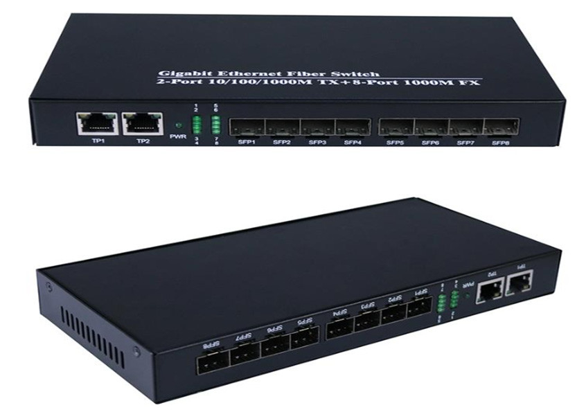 गीगाबिट ईथरनेट फाइबर स्विच 1.25Gbps 8 SFP फाइबर पोर्ट और 2 RJ45 पोर्ट