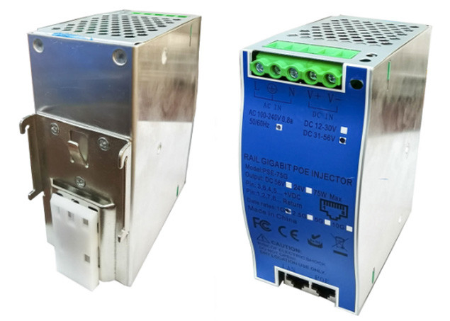 डीआईएन-रेल इंडस्ट्रियल 10G 90W 802.3bt PoE++ इंजेक्टर एसी+डीसी दोहरी पावर इनपुट के साथ